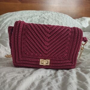 Like New Handmade Elegant Burgundy Crochet Shoulder Or Crossbody Bag
